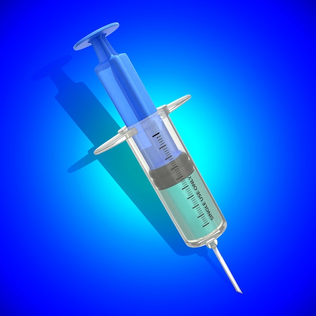 seringue médicale avec liquide bleu