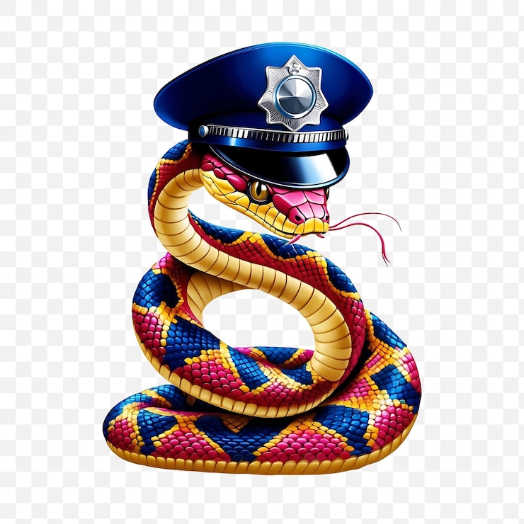 PSD un serpent brillant portant un chapeau de police sur un fond transparent
