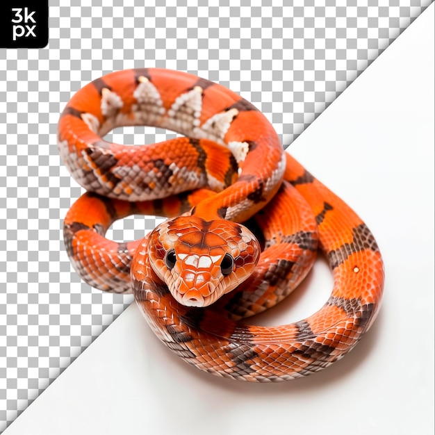 PSD un serpent rouge avec une tête blanche et noire et des rayures orange