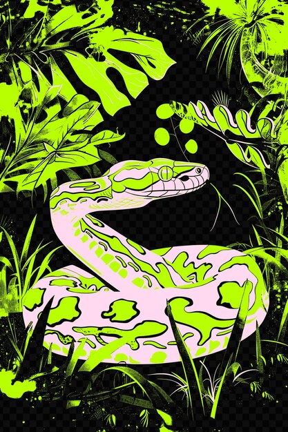 PSD un serpent vert et jaune sur un fond vert