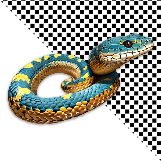 PSD serpente azul e amarelo com fundo transparente psd