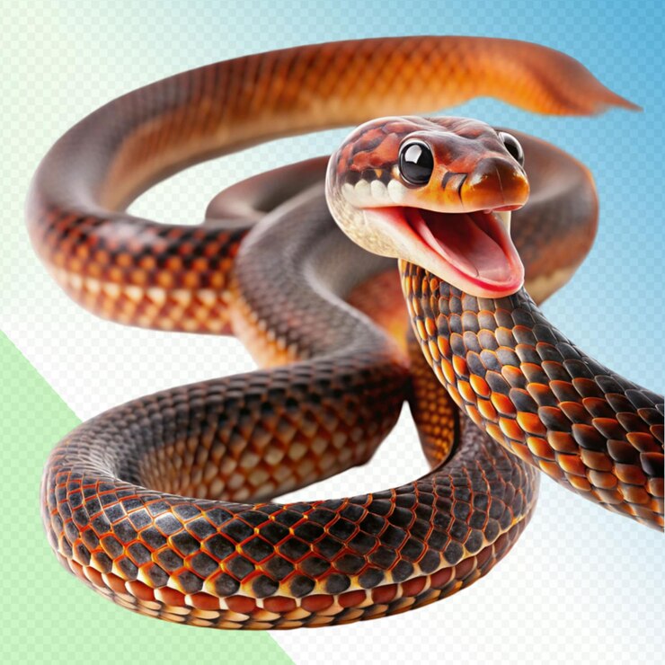 PSD serpiente con cabeza de cobre lista para atacar la colonia sobre un fondo transparente