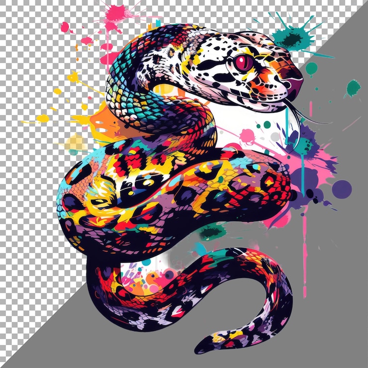 PSD serpiente de color neón para el diseño vectorial de impresión de camisas