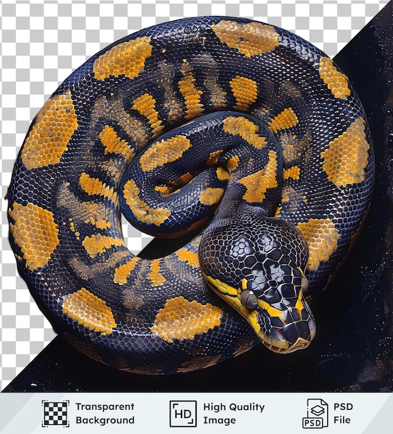La serpiente enrollada descansa en un PSD transparente