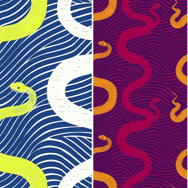 PSD serpiente de mar con silueta de serpiente arte de línea diseño minimalista diseño vectorial de patrones naturales
