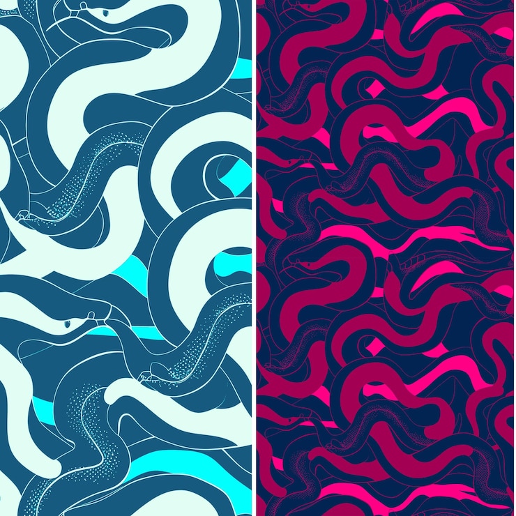 PSD serpiente de mar con silueta de serpiente arte de línea diseño minimalista diseño vectorial de patrones naturales