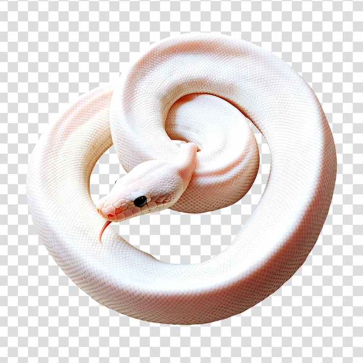 PSD serpiente pitón albino enrollada en un fondo negro