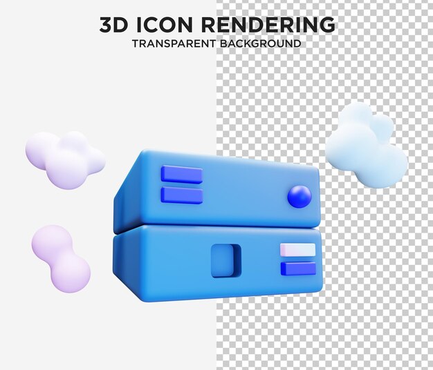 Server 3D con rendering di icone cloud