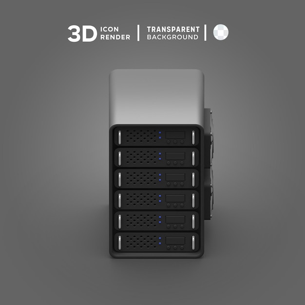 PSD server 3d-illustration mit 3d-symbolen in farbe isoliert