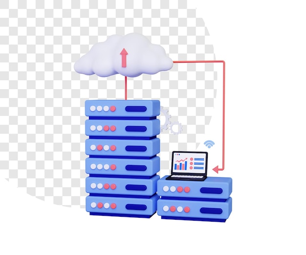 Server cloud 3D con laptop