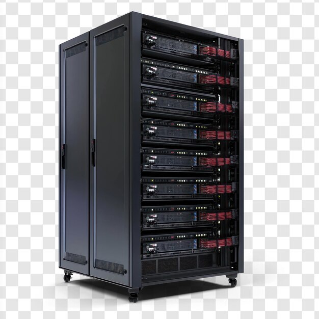 Server-Rack mit mehreren Schlitzen und Kühlfunktionen, isoliert auf transparentem Hintergrund