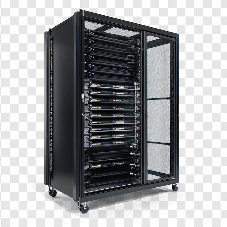 PSD server-rack mit mehreren schlitzen und kühlfunktionen, isoliert auf transparentem hintergrund