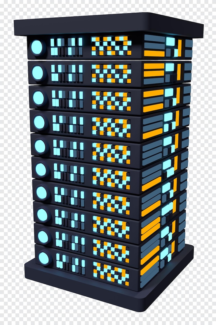 PSD serveur 3d salle de serveur réseau équipement informatique 3d base de données de stockage serveur isométrique rendu 3d