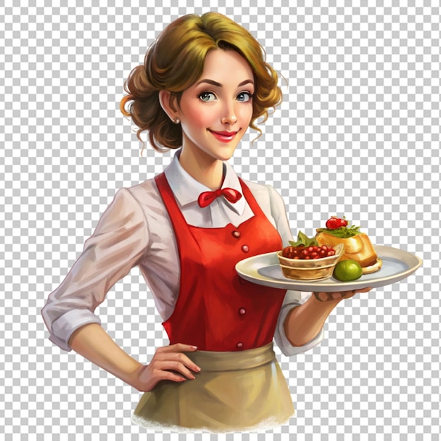 PSD serveuse avec une assiette de nourriture png