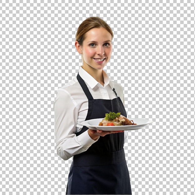 Serveuse Avec Une Assiette De Nourriture Png