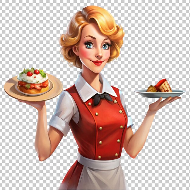 Serveuse Avec Une Assiette De Nourriture Png