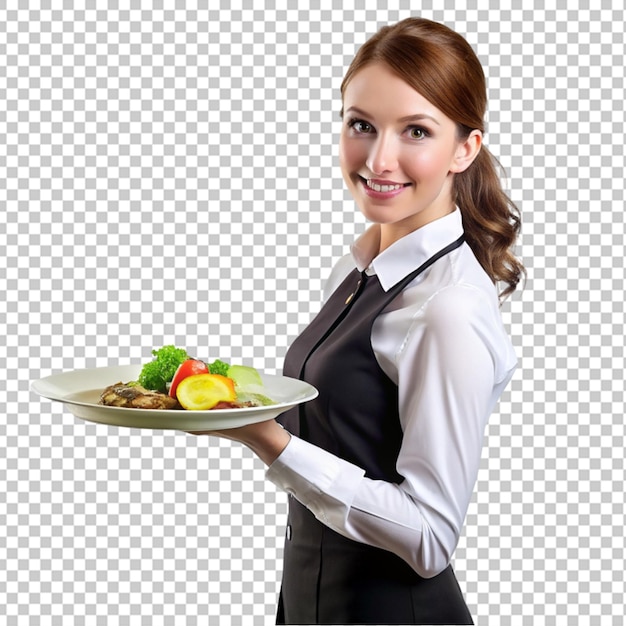 Serveuse Avec Une Assiette De Nourriture Png