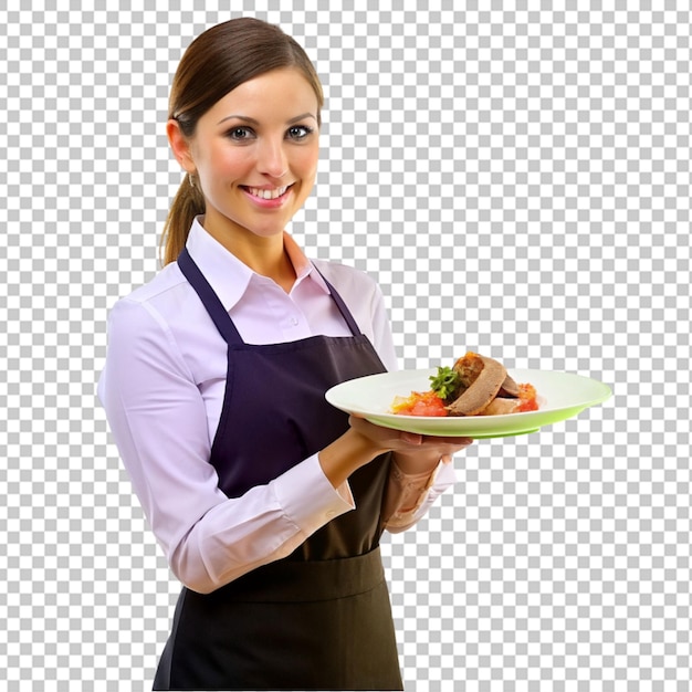 Serveuse Avec Une Assiette De Nourriture Png