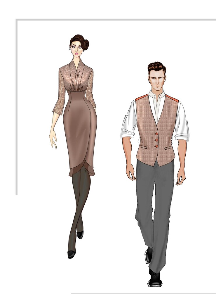 PSD serveuse costume de mode tissu restaurant uniforme style de nourriture design de personnage