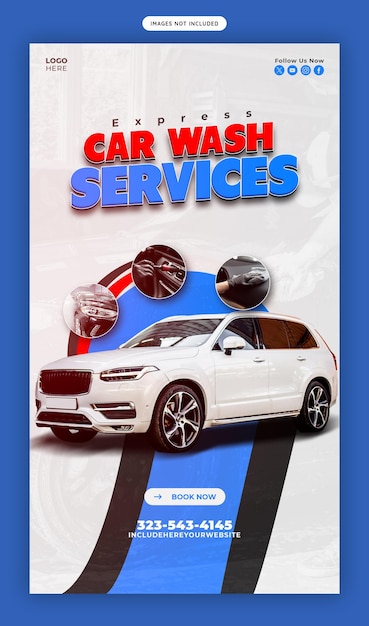 Le service de lavage de voitures et de détails Facebook et Instagram article d'histoire ou modèle de bannière