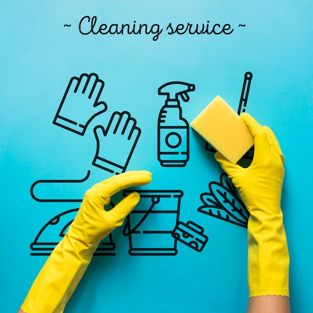Service de nettoyage fond bleu