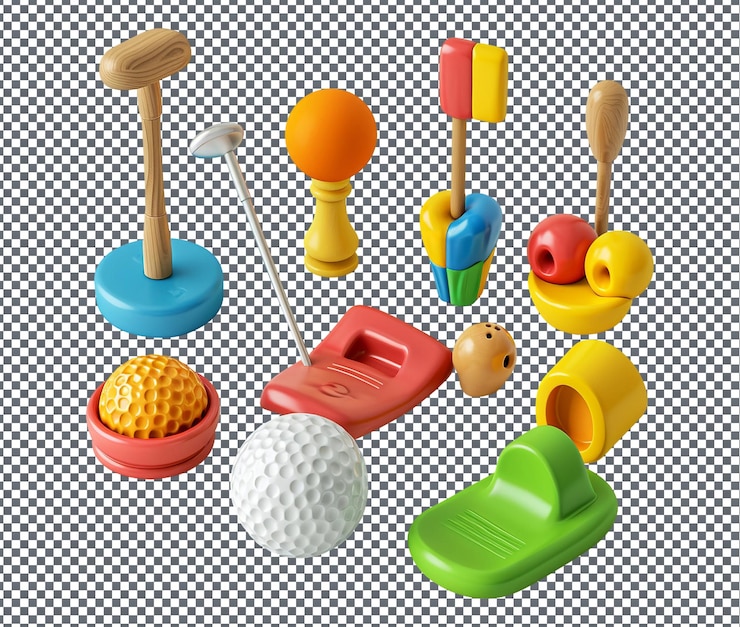 PSD serviceable toy golf set isolated on transparent background