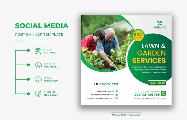 PSD services de pelouse et de jardinage publication sur les réseaux sociaux ou publication instagram conception de bannières web