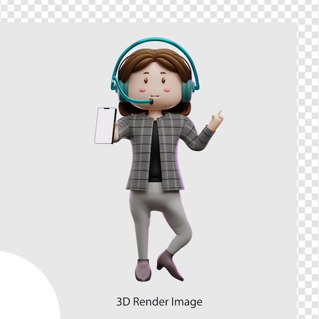 Servicio al cliente femenino de ilustración 3d con teléfono inteligente