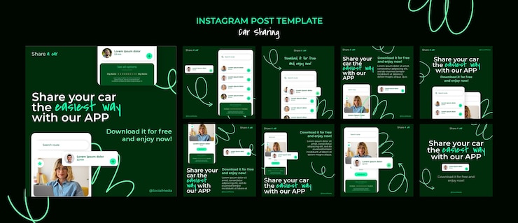PSD servicio de compartición de automóviles en instagram