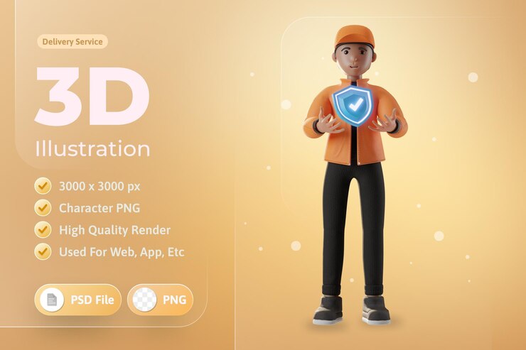 PSD servicio de entrega con carácter ilustración 3d
