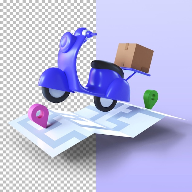 servicio de entrega en línea paquete de entrega rápida de mensajería por scooter en concepto móvil 3d