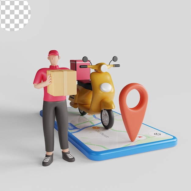 Servicio de entrega con scooter y concepto de teléfono inteligente.