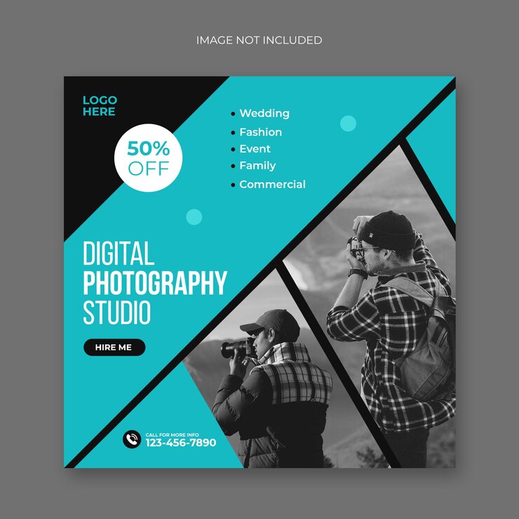 Servicio de fotografía, publicación en las redes sociales y plantilla de banner web de promoción