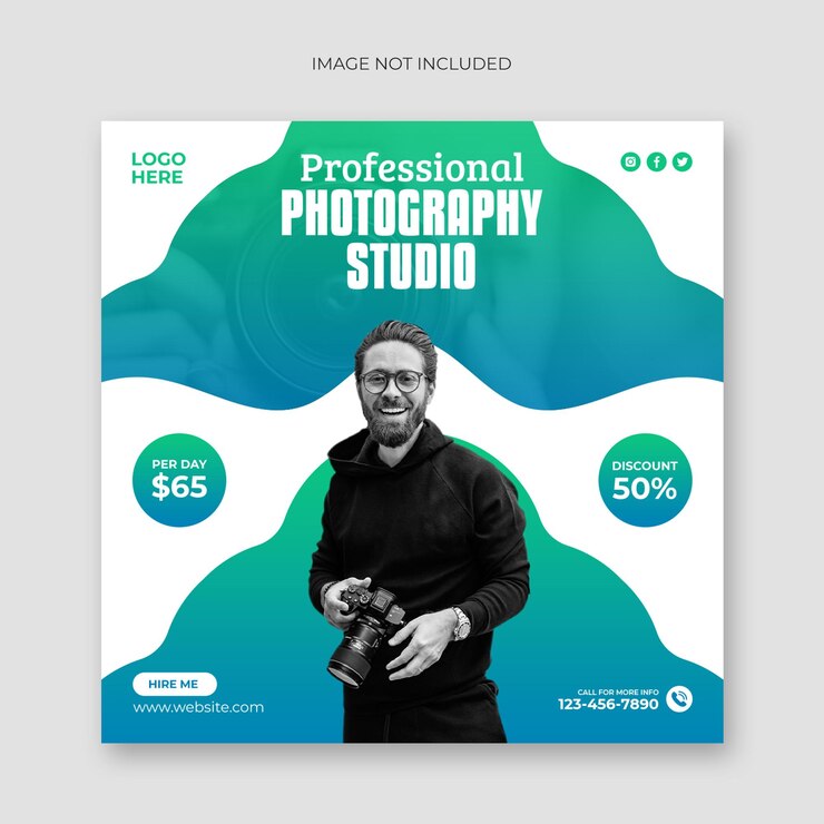 PSD servicio de fotografía publicación en redes sociales y plantilla de banner web de promoción