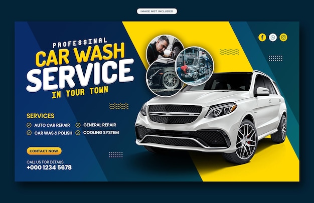 Servicio de lavado de automóviles y detalles de diseño de banner de redes sociales o plantilla de publicación de Instagram