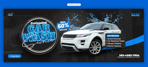 Servicio de lavado de coches y detalles de Facebook plantilla de publicación de portada o banner
