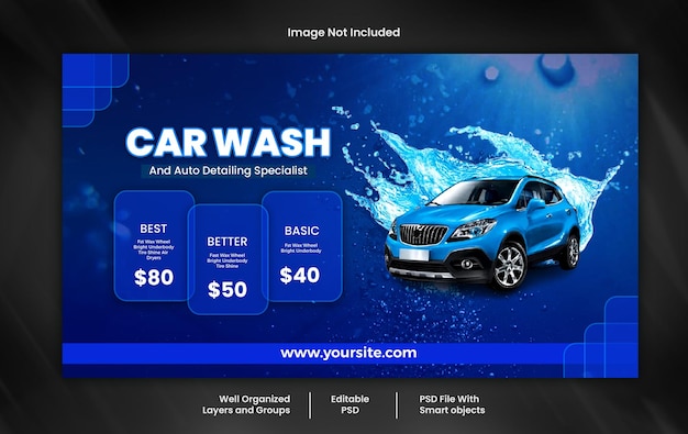 servicio de lavado de coches diseño de banner web plantilla psd