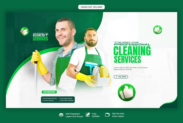 PSD servicio de limpieza plantilla de banner web