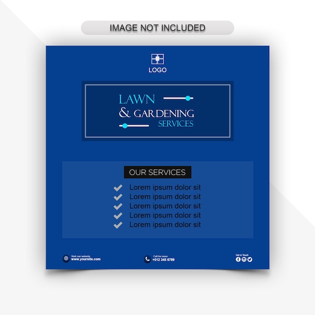 Servicios de césped y jardinería póster de redes sociales o banner web plantilla psd