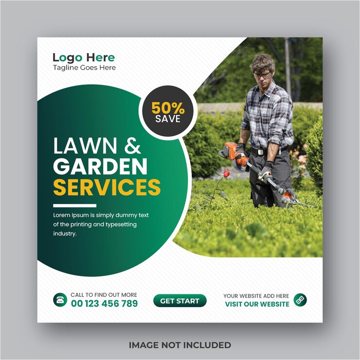 Servicios de cuidado del césped y jardinería redes sociales Instagram diseño de banners web
