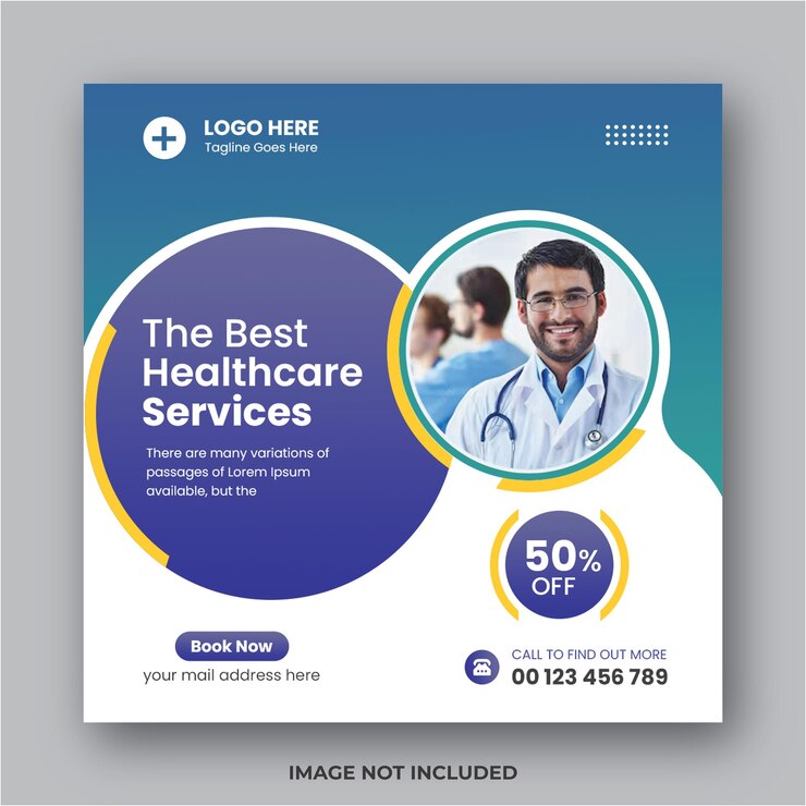 Servicios médicos de atención médica cuadrado banner web de redes sociales y post en Instagram