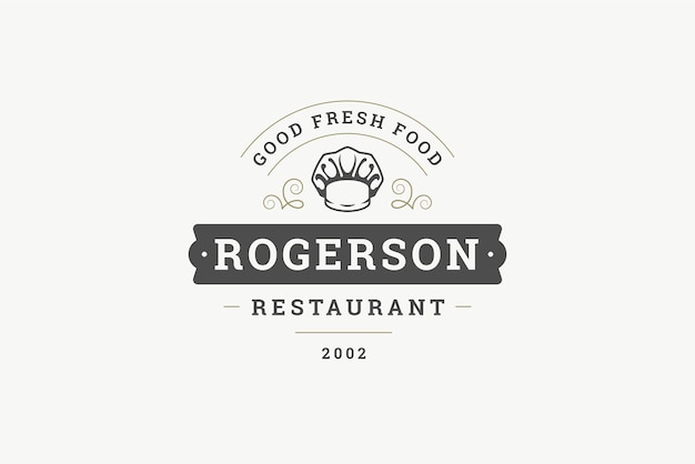 Serviço de catering de restaurante premium monocromático modelo de design de logotipo vintage chapéu de chef