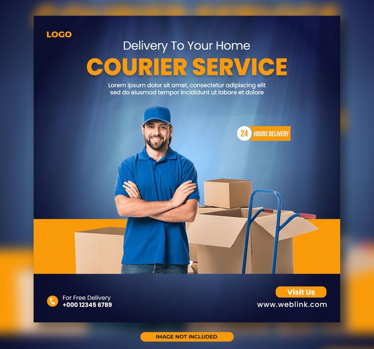 Serviço de correio e serviço de entrega online ou modelo de banner de postagem de mídia social de rastreamento de entrega