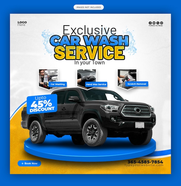 Serviço de lavagem de carros e detalhamento de banner de mídia social ou modelo de postagem no Instagram