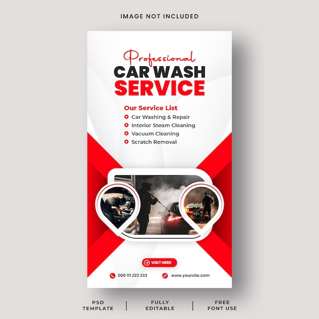 Serviço de Lavagem de Carros mídias sociais Instagram Story Banner Template