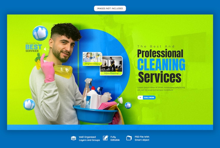 PSD serviço de limpeza modelo de banner da web