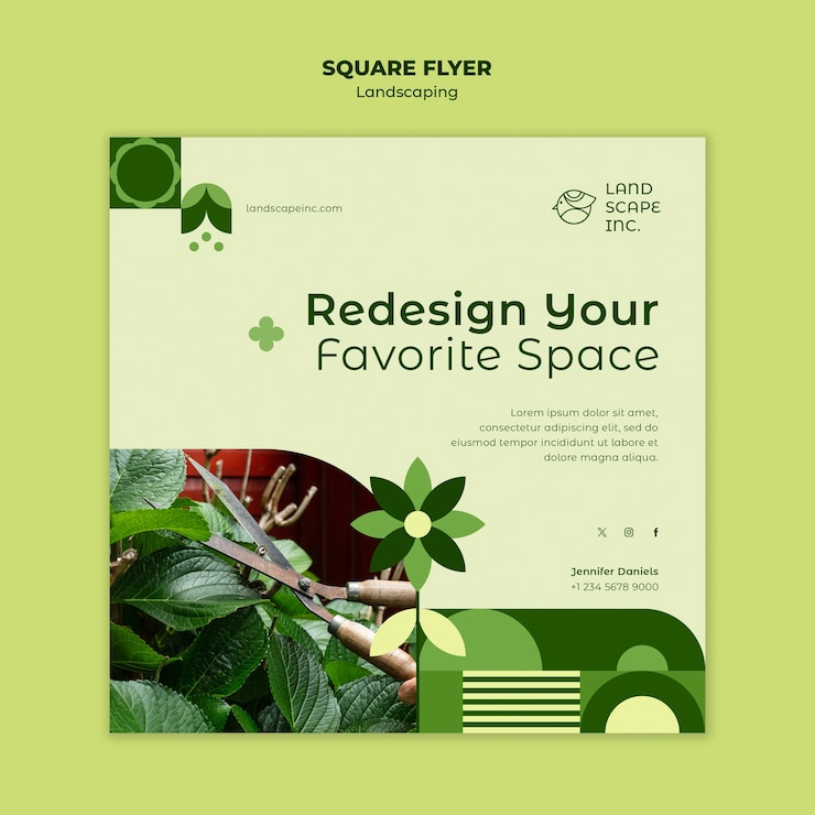 PSD serviço de paisagismo de design plano folheto quadrado