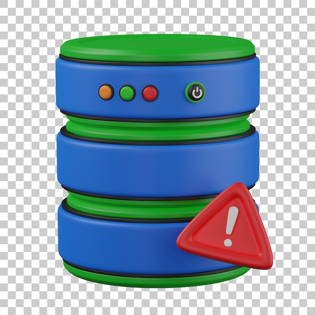 Servidor de base de datos de renderización 3D con una ilustración de alerta de error
