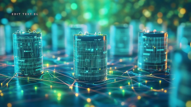 PSD servidores de datos futuristas interconectados por líneas de red brillantes