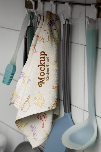 PSD serviette de cuisine avec maquette de motif